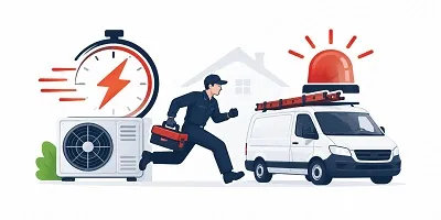 HVAC technician responding quickly with emergency service vehicle.