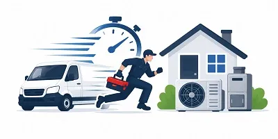 HVAC technician arriving quickly for residential heating and cooling service.