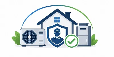 Licensed and insured HVAC technician with protected residential heating and cooling system.