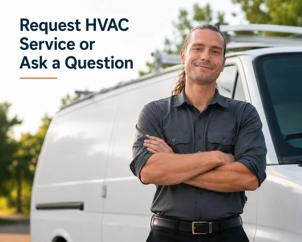 HVAC technician from David's HVAC standing in front of a service van, ready to help with air conditioning, heating, and home comfort services.