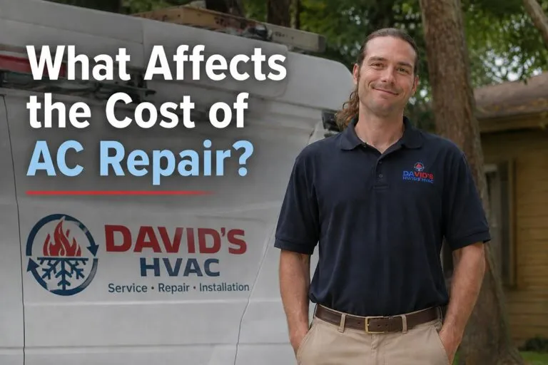 David's HVAC technician explaining what affects the cost of AC repair for homeowners.